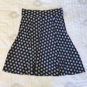 LOFT Navy and White Skater Skirt (Size XXS)